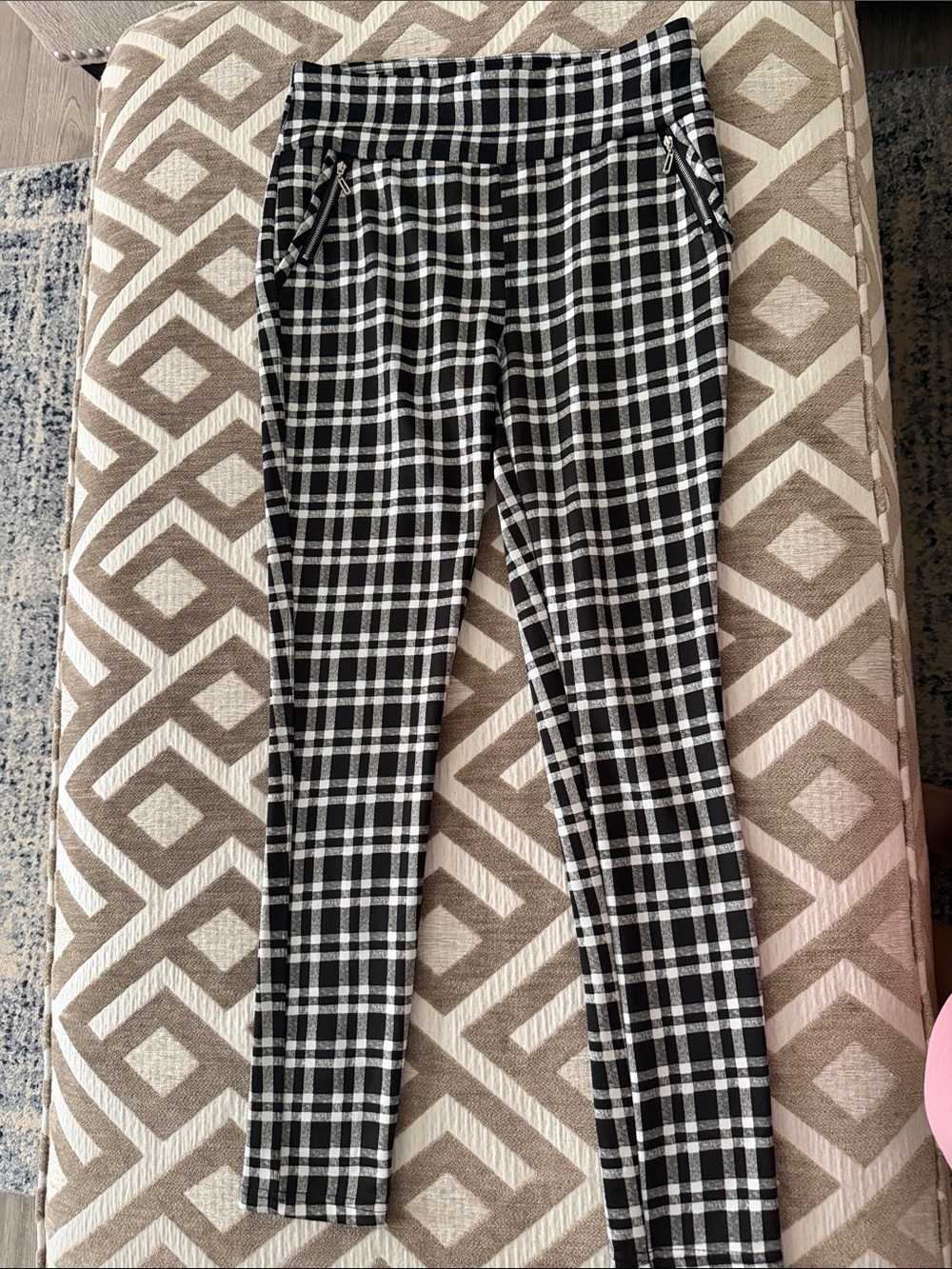 Black & White Plaid High-Waist Ponte Pants